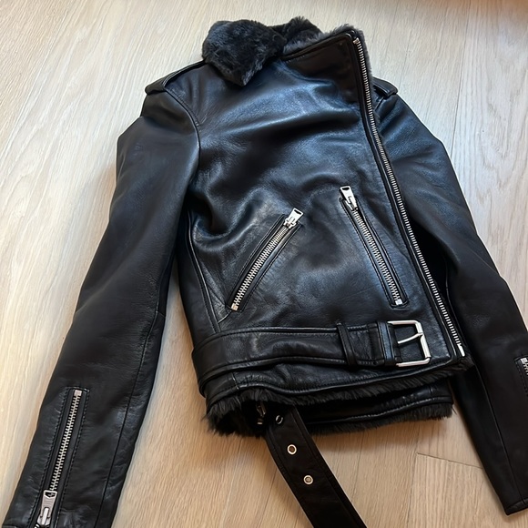 AllSaints Balfern Lambskin Leather Jacket Faux Fur Shearling Lining 00 XXS Black - Picture 7 of 11